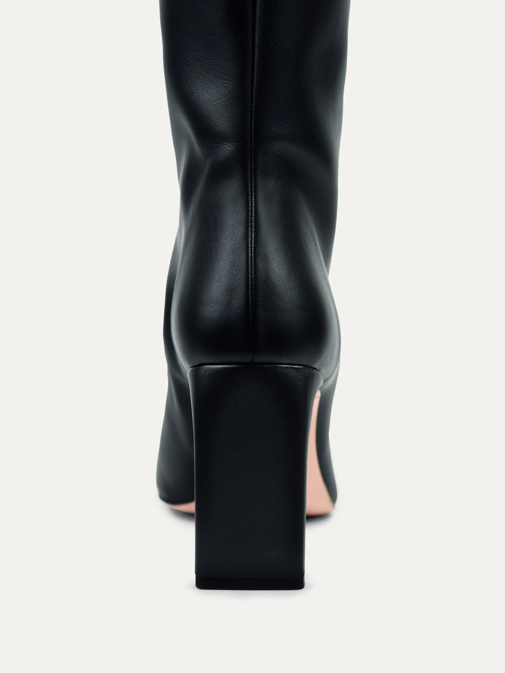 8.30 Uhr Kaktusleder Vegane Stiefeletten mit hohem Schaft und Absatz | Schwarz