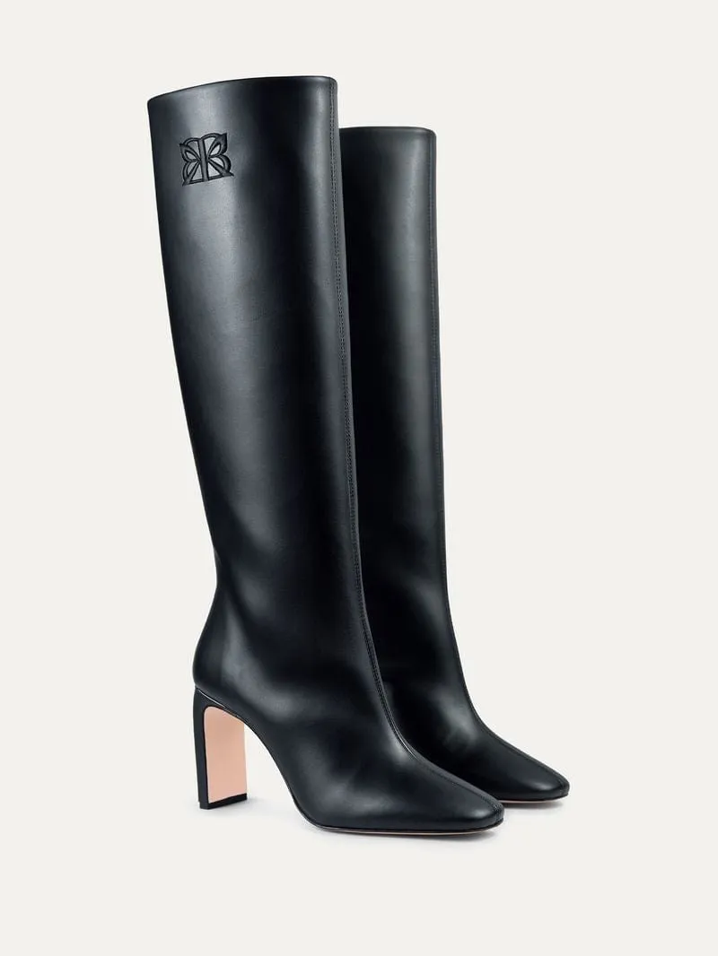 8.30 Uhr Kaktusleder Vegane Stiefeletten mit hohem Schaft und Absatz | Schwarz