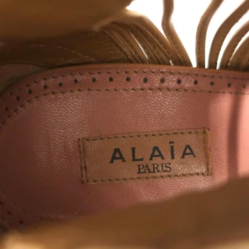 Alaia Schnürbare Peep-Toe-Stiefeletten Kamel Leder Größe 37 High Heel Knöchelstiefel