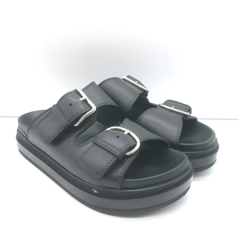 Alexander McQueen Doppelriemen Plateau-Sandalen Schwarz Leder Größe 38