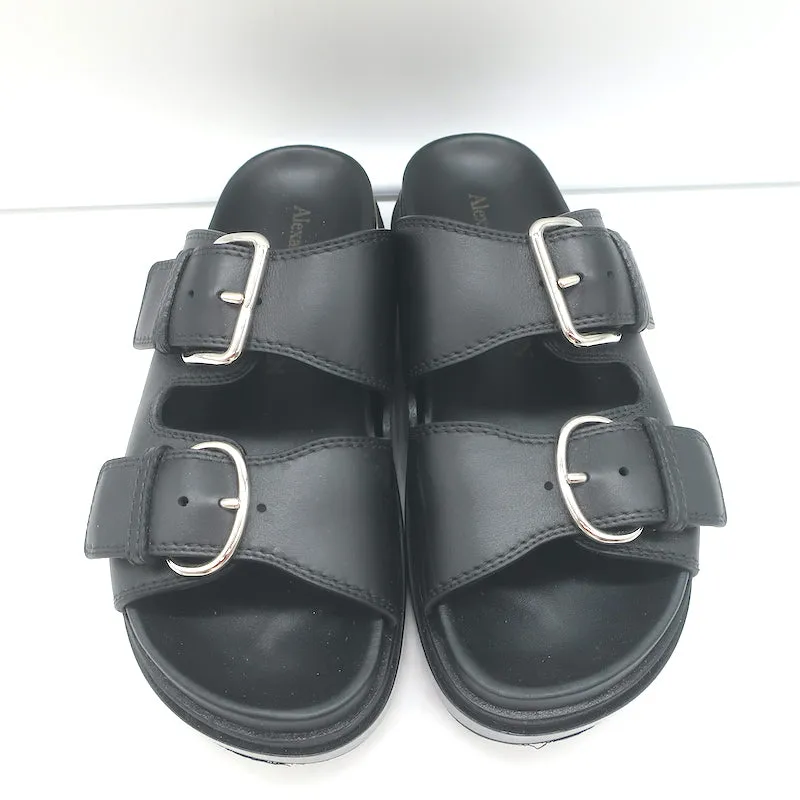 Alexander McQueen Doppelriemen Plateau-Sandalen Schwarz Leder Größe 38