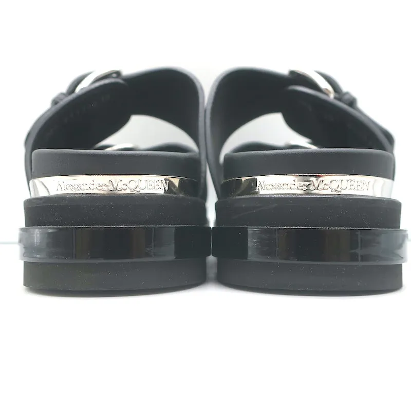 Alexander McQueen Doppelriemen Plateau-Sandalen Schwarz Leder Größe 38