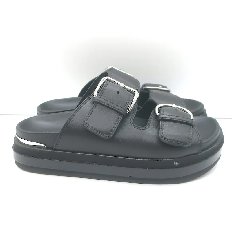 Alexander McQueen Doppelriemen Plateau-Sandalen Schwarz Leder Größe 38