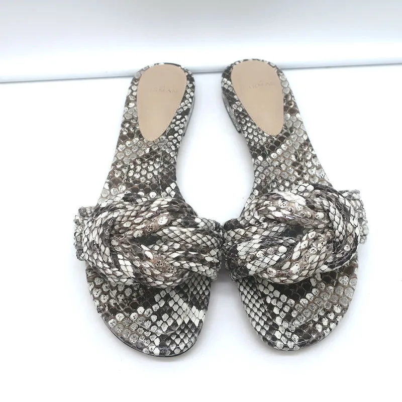 Alexandre Birman Vicky Flache Sandalen mit Knoten in Grau Schlangenleder Größe 38.5