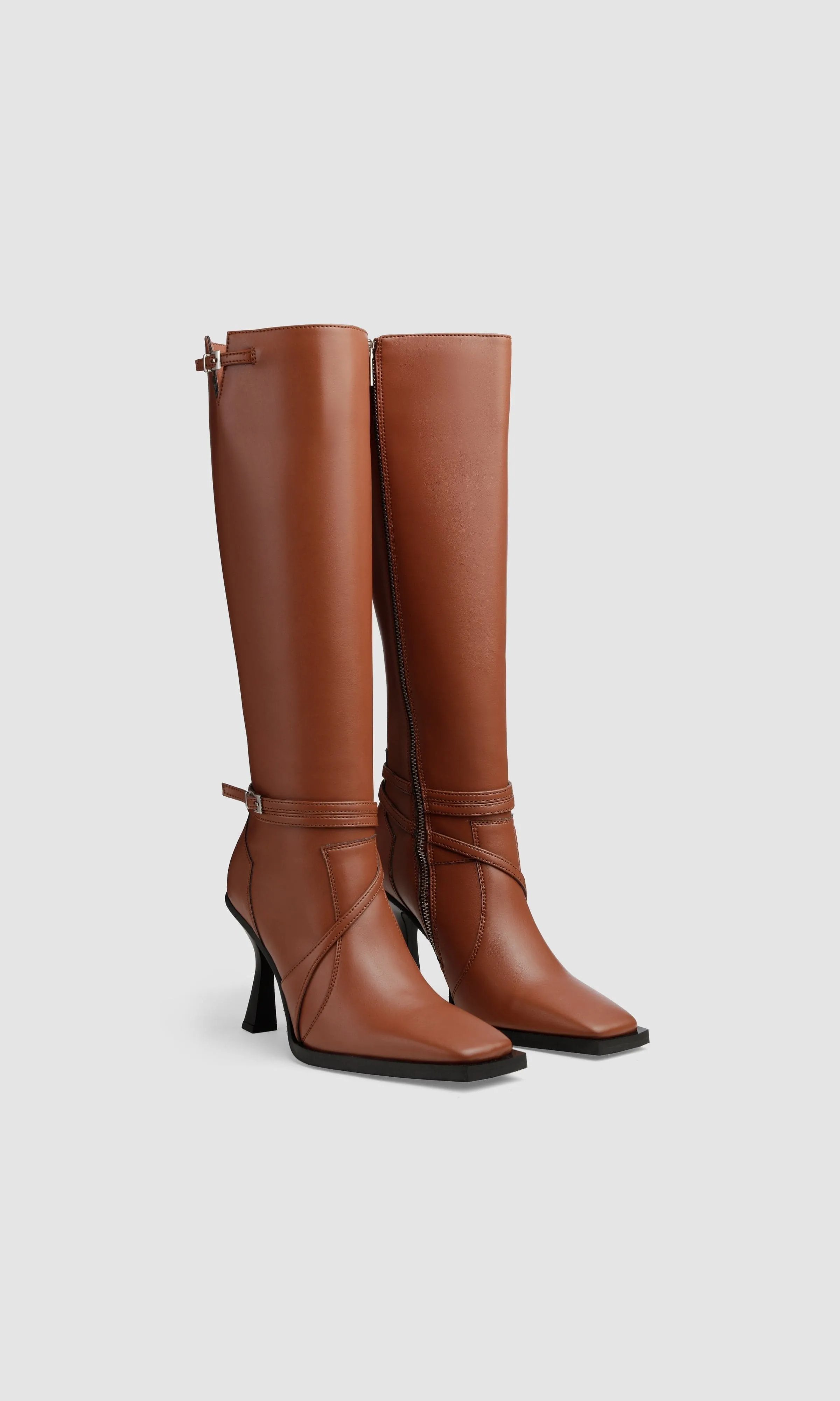 Alicia Vegan Apple Leder Kniestiefel | Kastanienbraun