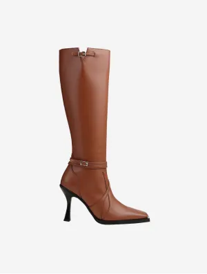 Alicia Vegan Apple Leder Kniestiefel | Kastanienbraun