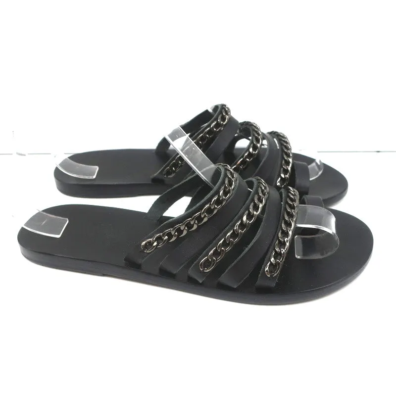 Ancient Greek Sandals Niki Chains Schlupfsandalen Schwarz Leder Größe 37
