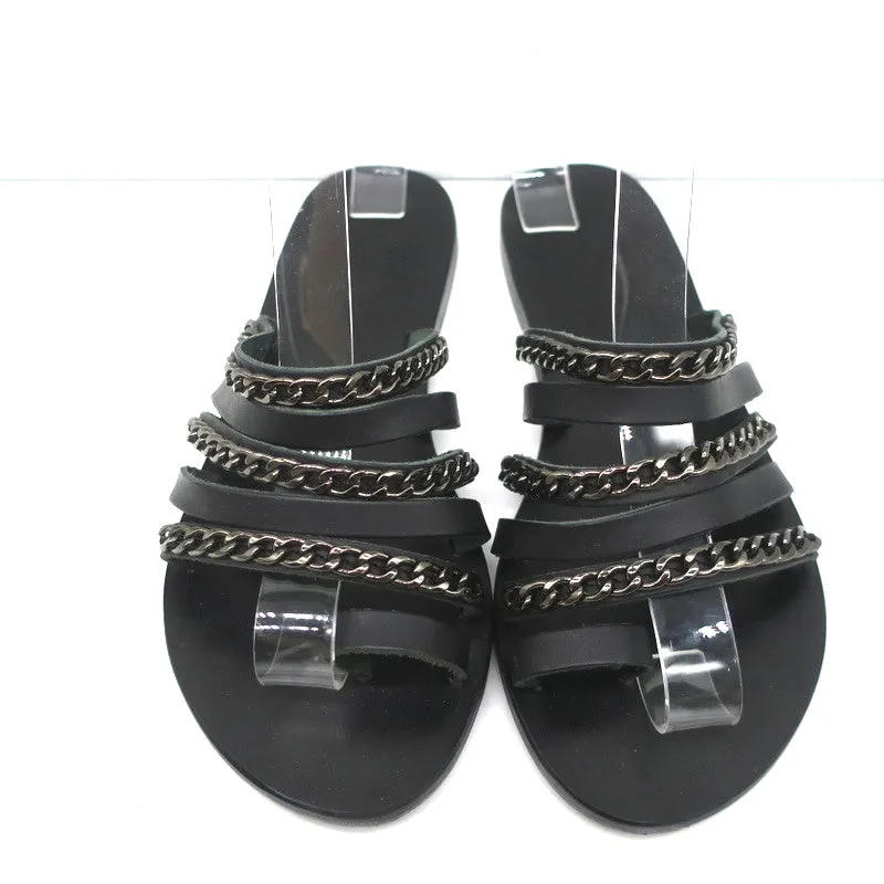Ancient Greek Sandals Niki Chains Schlupfsandalen Schwarz Leder Größe 37