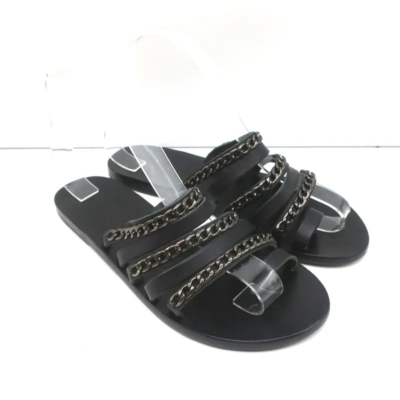 Ancient Greek Sandals Niki Chains Schlupfsandalen Schwarz Leder Größe 37