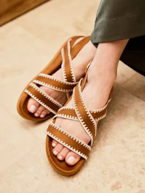 Arbellara Vegane Wildleder Sandalen mit Kreuzriemen | Kamel