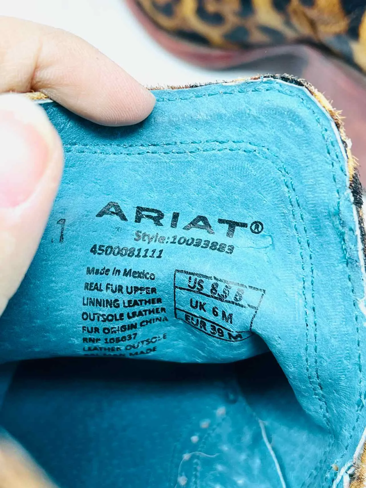 Ariat Größe 8,5 Natur/Braun-Schwarz Tierprint Rindleder AS IS Schuhe Knöchelstiefel