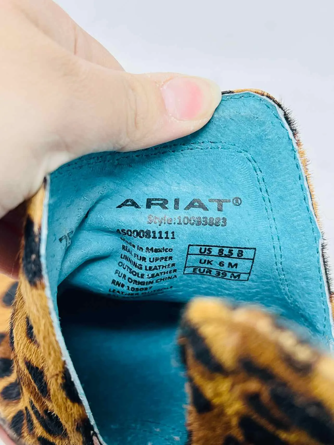Ariat Größe 8,5 Natur/Braun-Schwarz Tierprint Rindleder AS IS Schuhe Knöchelstiefel