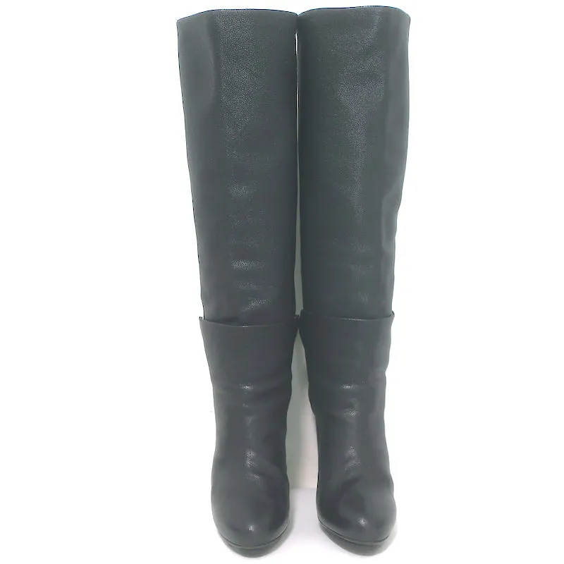 Balenciaga Kniehohe Plateau-Stiefel mit Schnallen-Detail in schwarzem genarbtem Leder Größe 38