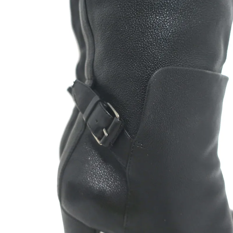 Balenciaga Kniehohe Plateau-Stiefel mit Schnallen-Detail in schwarzem genarbtem Leder Größe 38