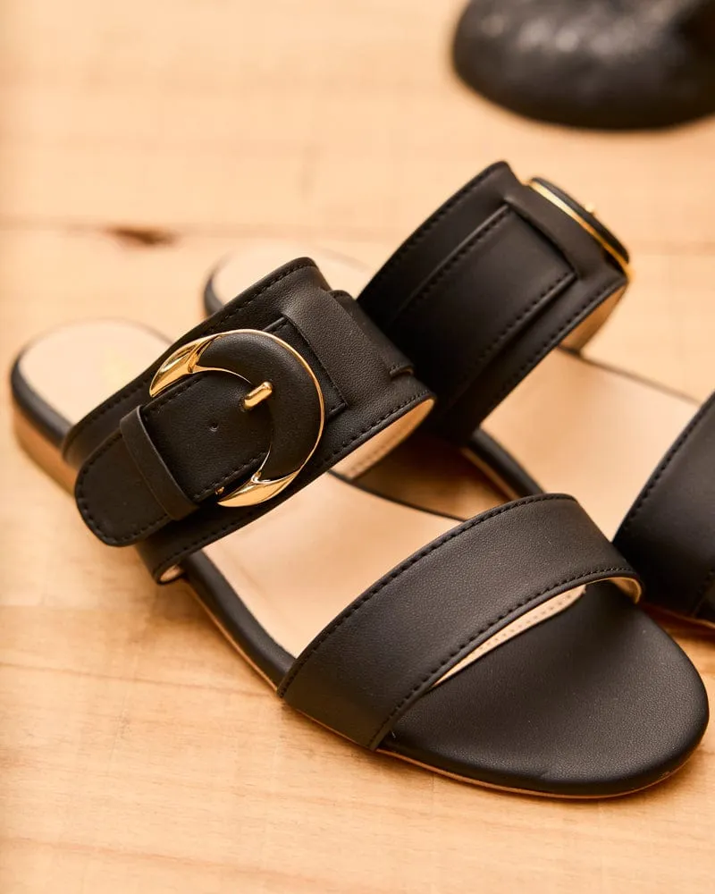 Baracci Vegan Leder Mond Schnalle Sandalen | Schwarz