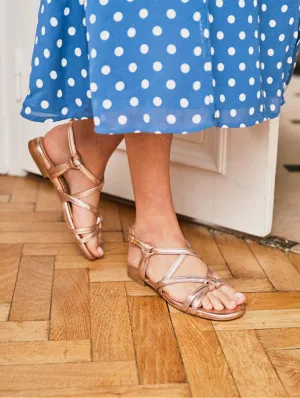 Borneo Kreuzriemen-Vegan-Leder Flache Sandalen | Roségold