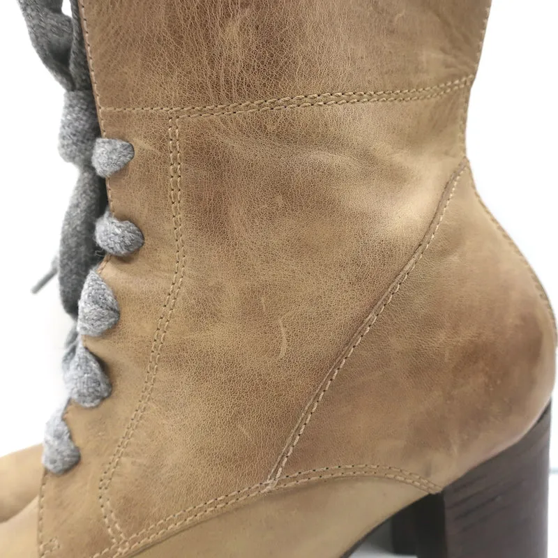 Brunello Cucinelli Schnürstiefel mit hohem Absatz in Taubenleder Größe 40