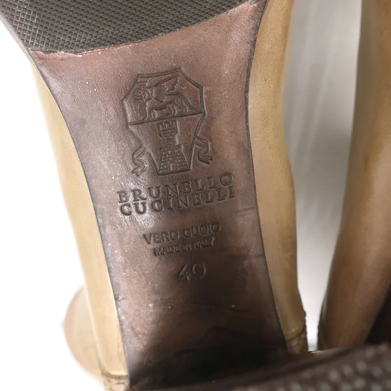Brunello Cucinelli Schnürstiefel mit hohem Absatz in Taubenleder Größe 40