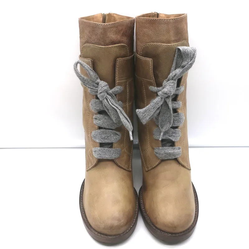 Brunello Cucinelli Schnürstiefel mit hohem Absatz in Taubenleder Größe 40