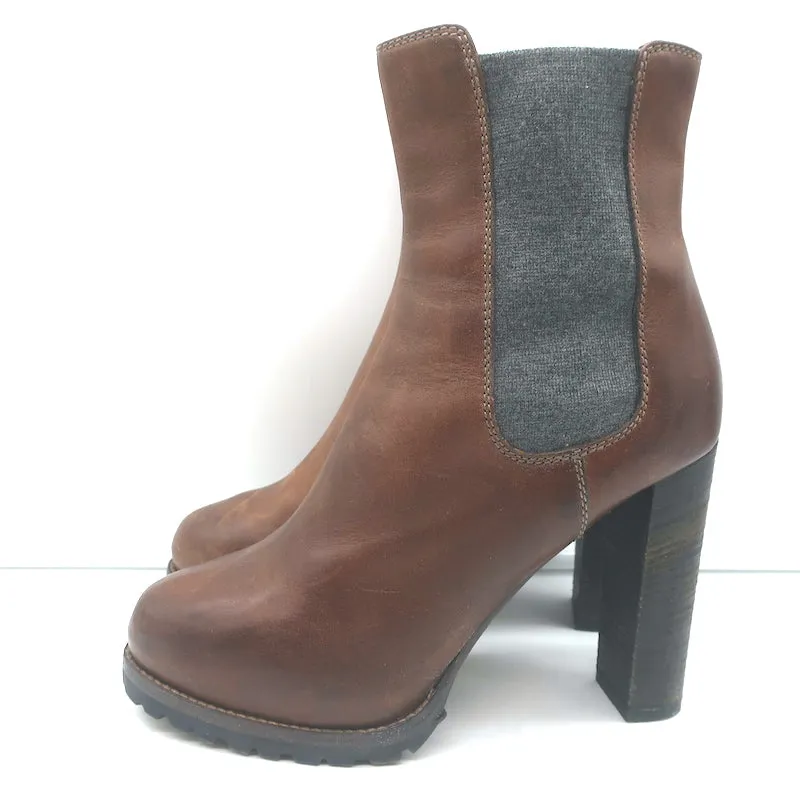 Brunello Cucinelli Platform Chelsea Stiefel Braun Leder Größe 40