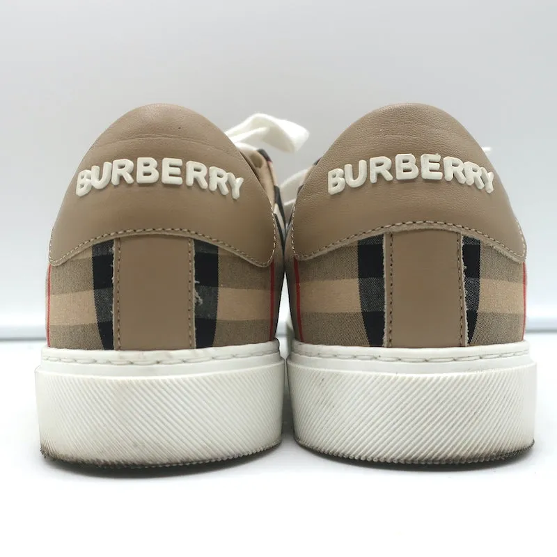 Burberry Vintage Check und Leder Low-Top Sneakers Archiv Beige Größe 35.5