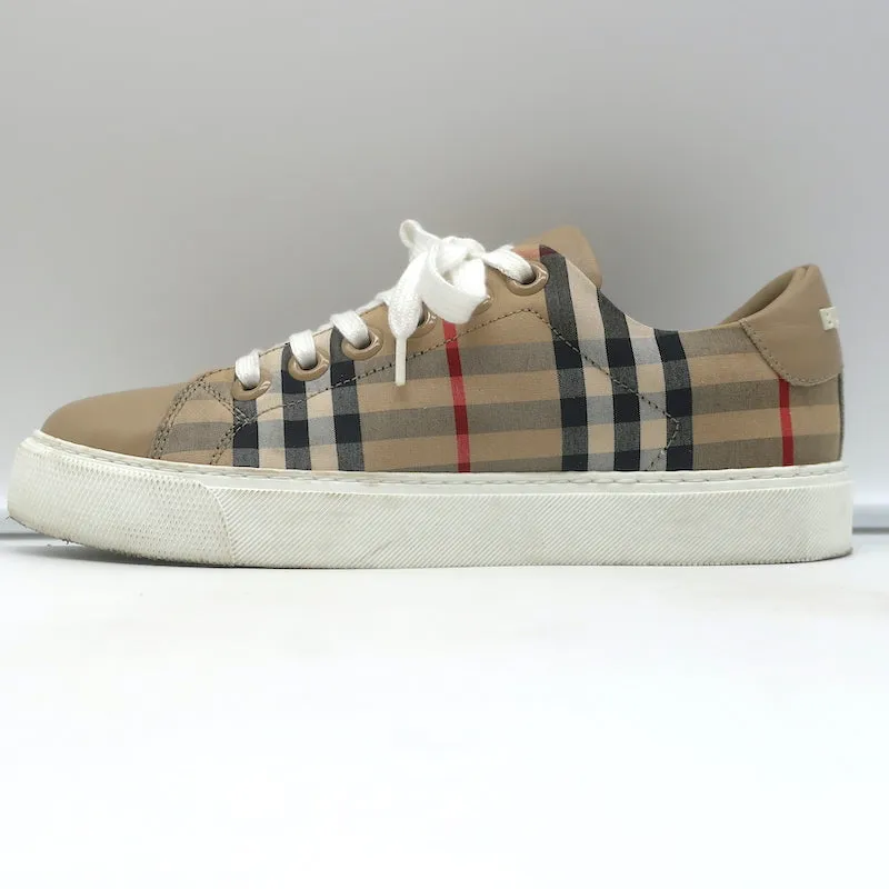 Burberry Vintage Check und Leder Low-Top Sneakers Archiv Beige Größe 35.5