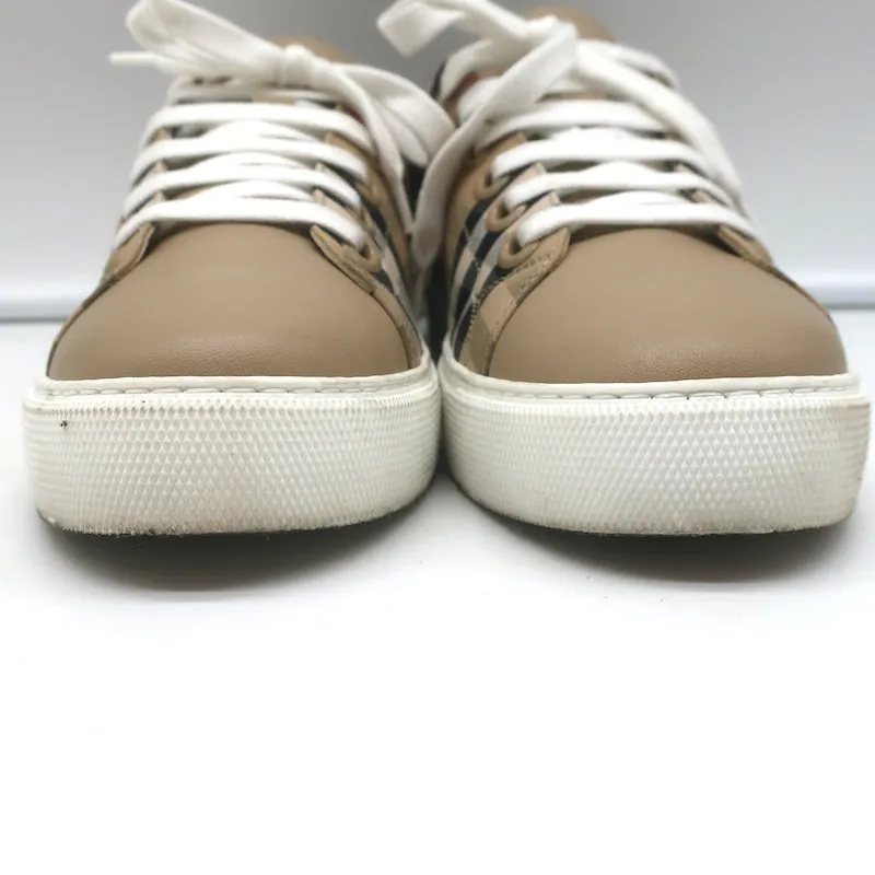 Burberry Vintage Check und Leder Low-Top Sneakers Archiv Beige Größe 35.5