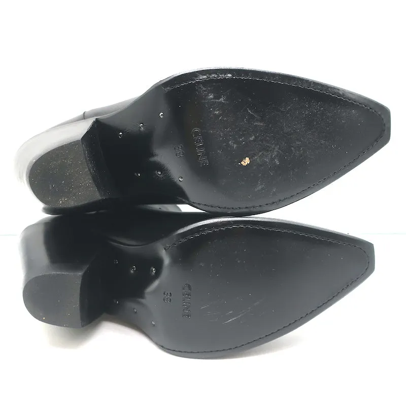 Celine Berlin 80 Cowboy-Stiefel Schwarz Leder Größe 38 Spitze Knöchelstiefel