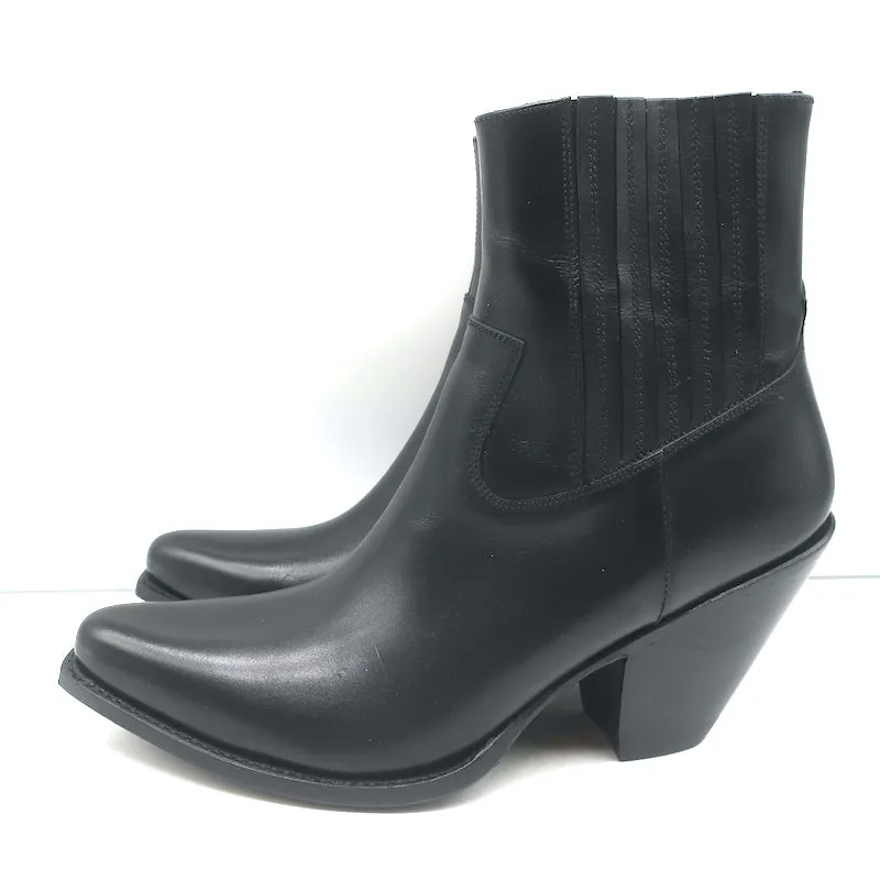 Celine Berlin 80 Cowboy-Stiefel Schwarz Leder Größe 38 Spitze Knöchelstiefel