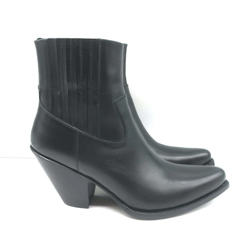 Celine Berlin 80 Cowboy-Stiefel Schwarz Leder Größe 38 Spitze Knöchelstiefel