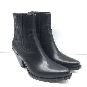 Celine Berlin 80 Cowboy-Stiefel Schwarz Leder Größe 38 Spitze Knöchelstiefel