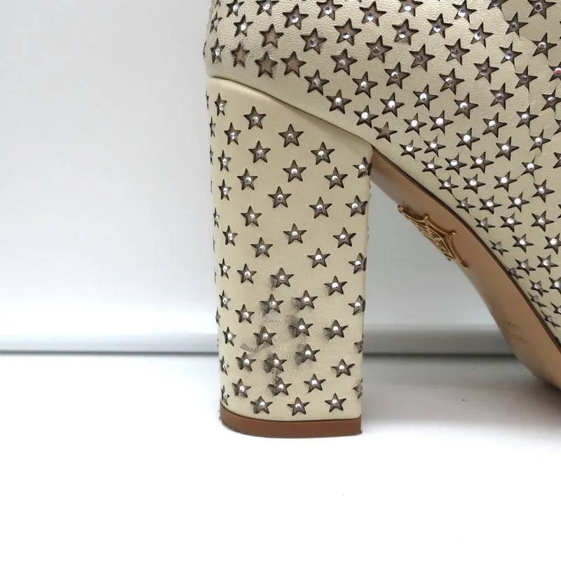 Charlotte Olympia Alba Stern Stiefelette in Cremefarben mit Kristallverzierungen aus Leder Größe 38