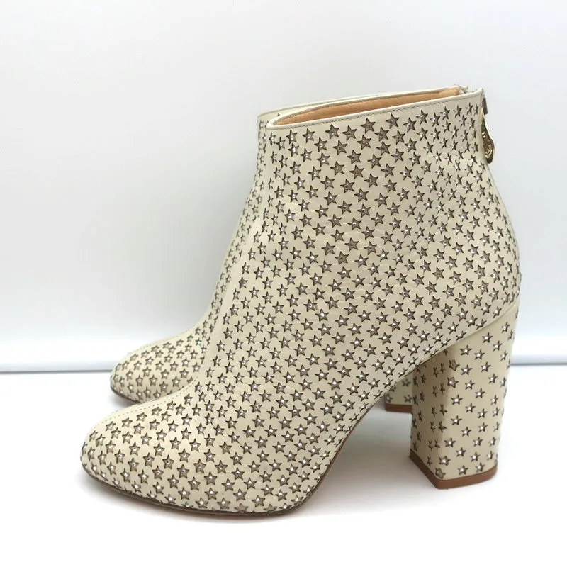 Charlotte Olympia Alba Stern Stiefelette in Cremefarben mit Kristallverzierungen aus Leder Größe 38