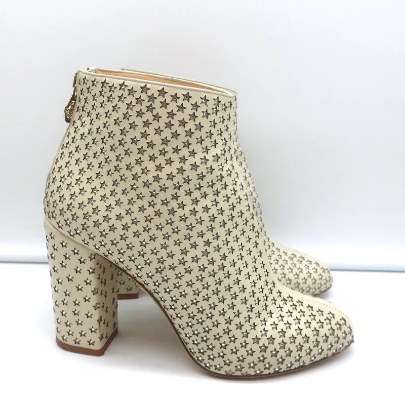 Charlotte Olympia Alba Stern Stiefelette in Cremefarben mit Kristallverzierungen aus Leder Größe 38