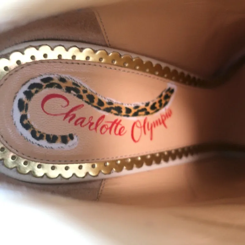 Charlotte Olympia Alba Stern Stiefelette in Cremefarben mit Kristallverzierungen aus Leder Größe 38