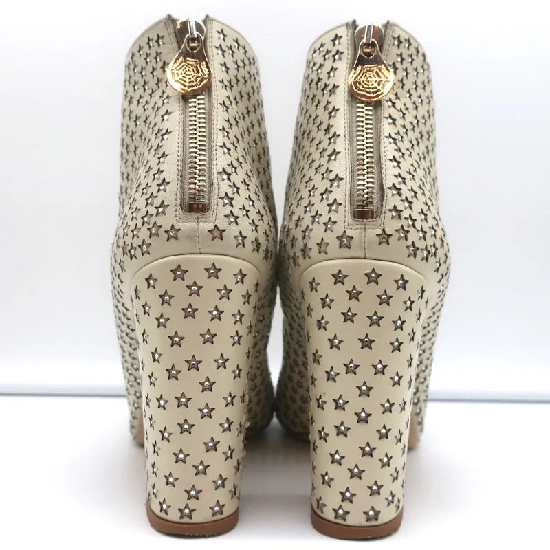 Charlotte Olympia Alba Stern Stiefelette in Cremefarben mit Kristallverzierungen aus Leder Größe 38