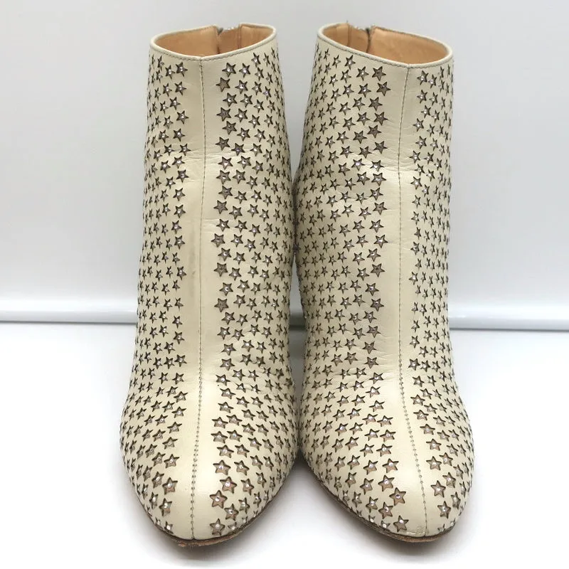 Charlotte Olympia Alba Stern Stiefelette in Cremefarben mit Kristallverzierungen aus Leder Größe 38