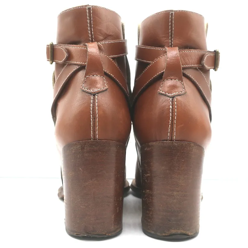 Chloe Stiefeletten mit Knöchelriemen Braun Leder Größe 41