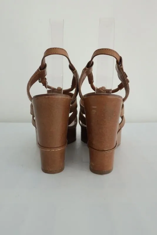 Chloe Plateau-Sandalen Beige Leder Größe 40 mit Kreuzband und Absatz