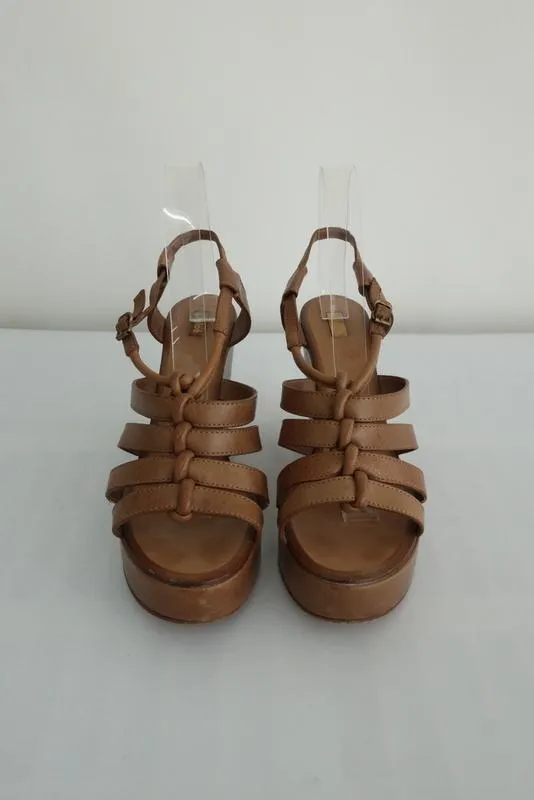 Chloe Plateau-Sandalen Beige Leder Größe 40 mit Kreuzband und Absatz