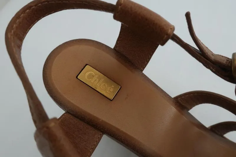 Chloe Plateau-Sandalen Beige Leder Größe 40 mit Kreuzband und Absatz