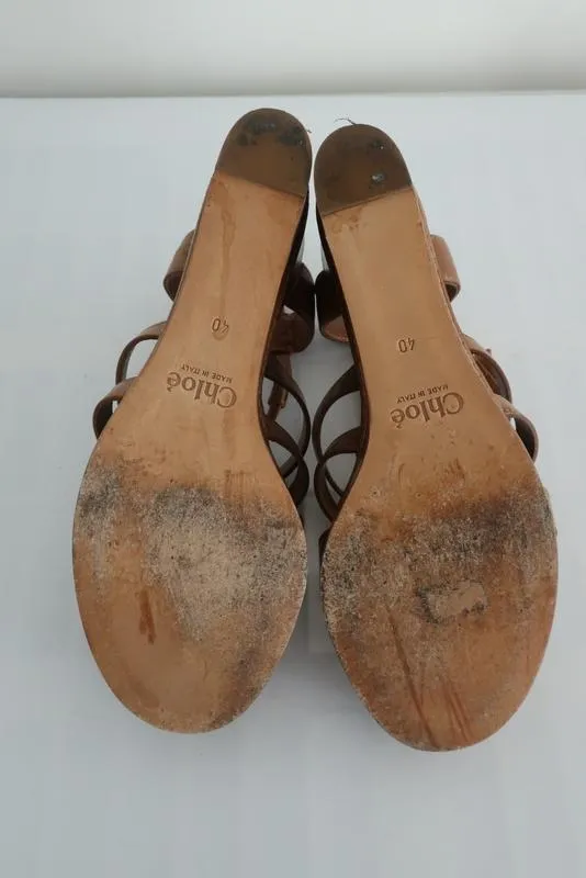 Chloe Plateau-Sandalen Beige Leder Größe 40 mit Kreuzband und Absatz