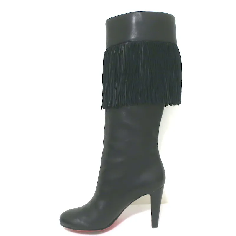 Christian Louboutin Majung Fransen-Stiefel Schwarz Leder Größe 35.5