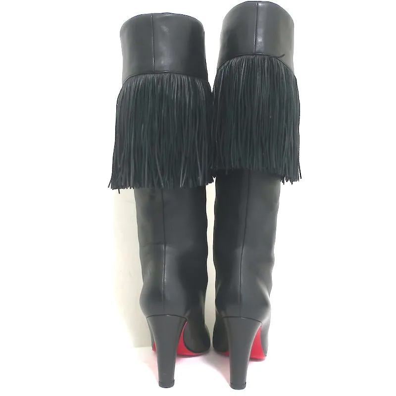 Christian Louboutin Majung Fransen-Stiefel Schwarz Leder Größe 35.5
