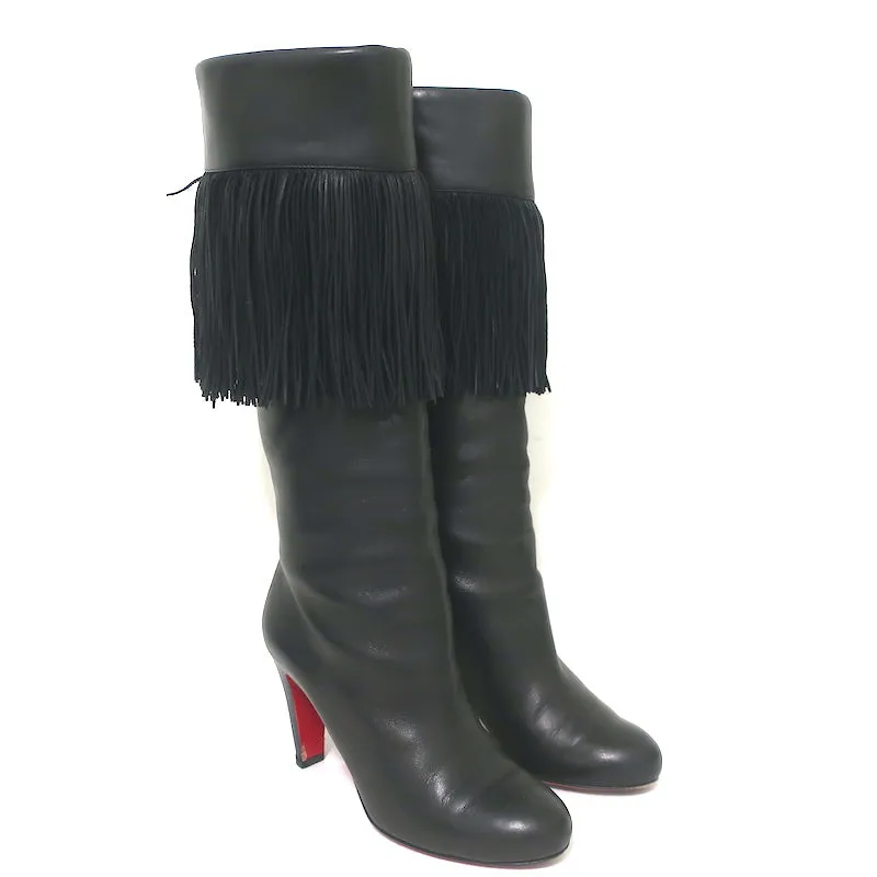 Christian Louboutin Majung Fransen-Stiefel Schwarz Leder Größe 35.5