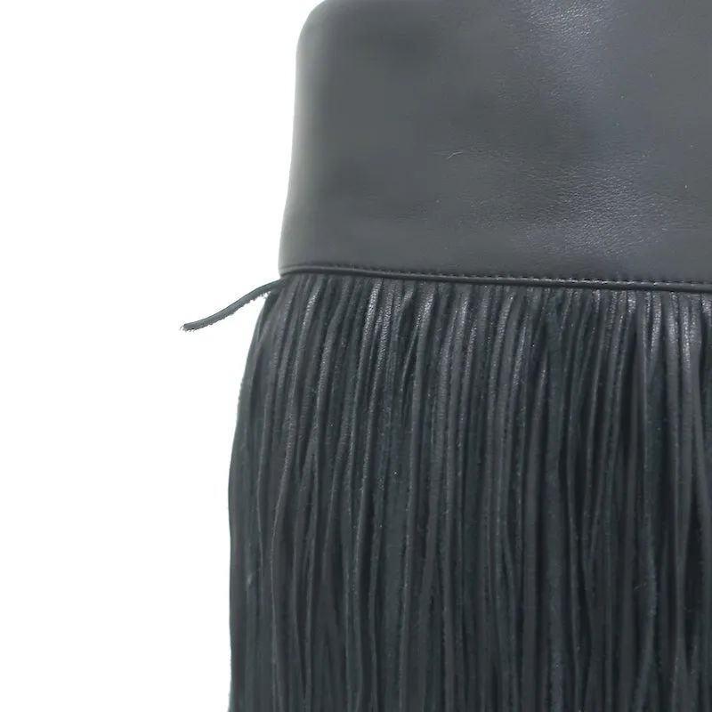 Christian Louboutin Majung Fransen-Stiefel Schwarz Leder Größe 35.5