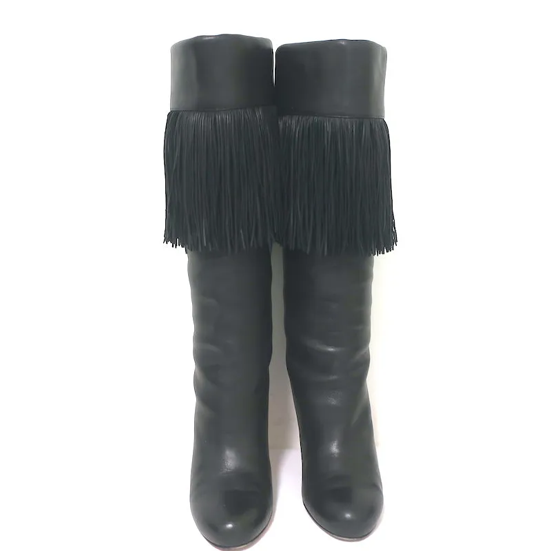 Christian Louboutin Majung Fransen-Stiefel Schwarz Leder Größe 35.5