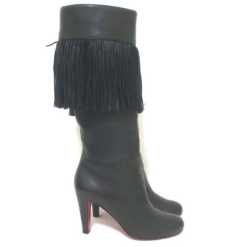 Christian Louboutin Majung Fransen-Stiefel Schwarz Leder Größe 35.5