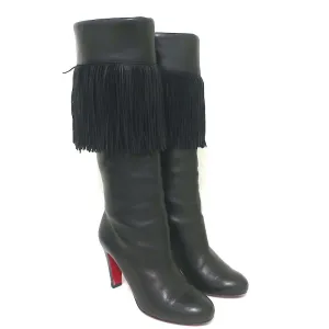 Christian Louboutin Majung Fransen-Stiefel Schwarz Leder Größe 35.5