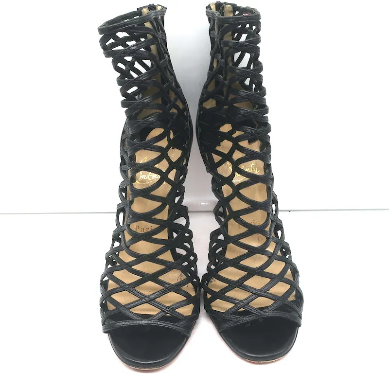 Christian Louboutin Mille Cinque 100 Cage Stiefel Schwarz Leder Größe 38.5